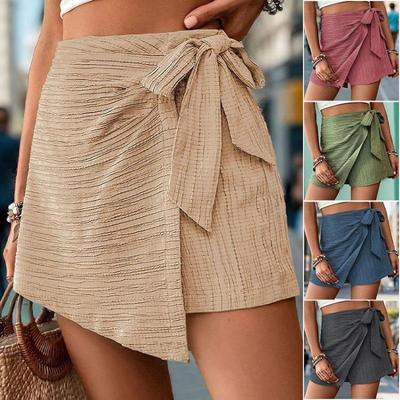 Sommer Damen Hohe Taille Elastische Shorts Slim Einfarbig Röcke Geschwungen