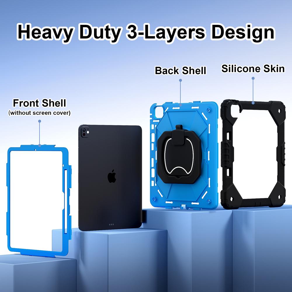 Portable Kids Tablet Cases for IPad Air13/Pro13 Pro Air 13 2026/2025 M5/M4/M3/M2 Case Cover Rotating Stand PC+Silicone Shell