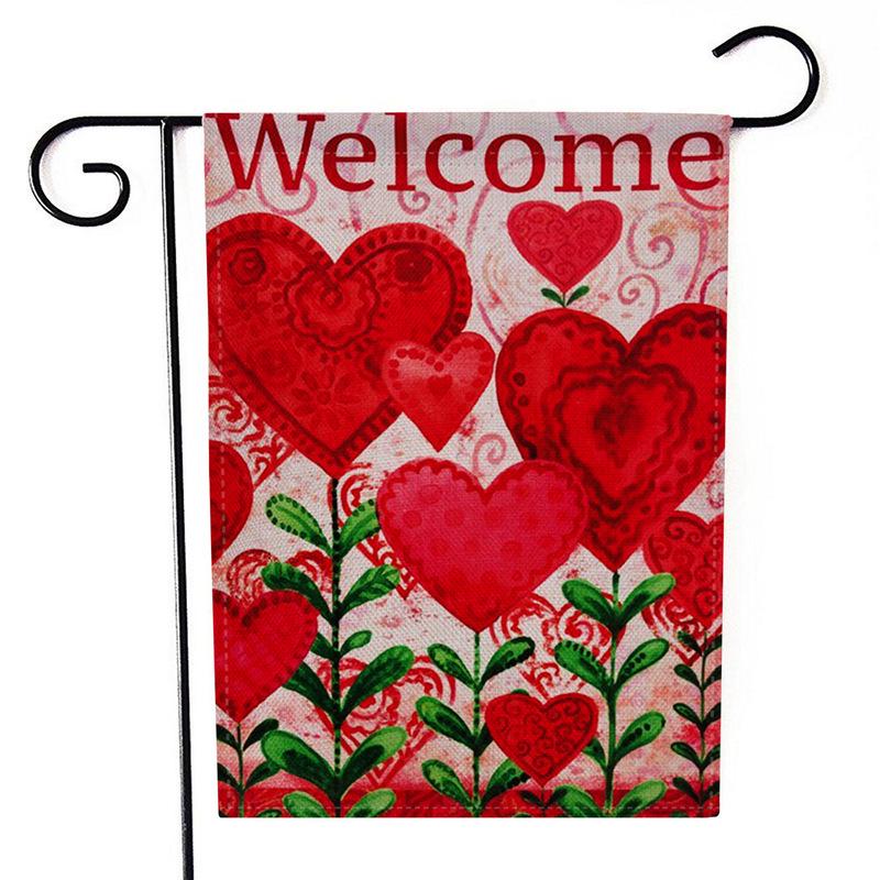 Heart Pattern Double-Sided Garden Flag - Valentine s Decorative Hanging Curtain Colorful