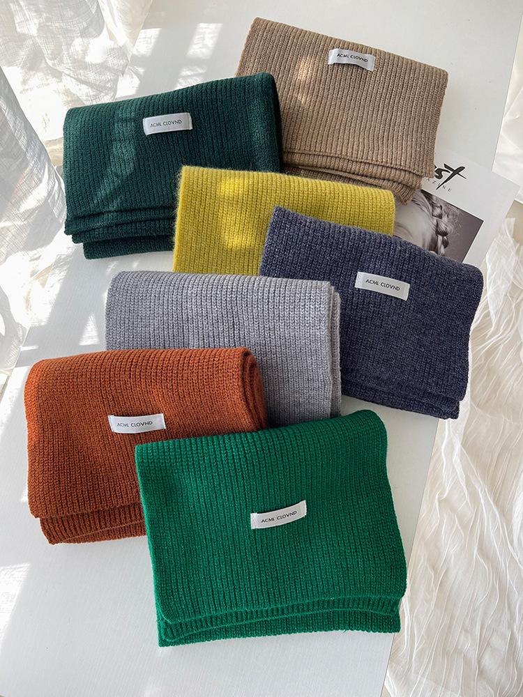Korean version of Mars green knitted wool scarf women's winter ins Christmas solid color student couple warm scarf men