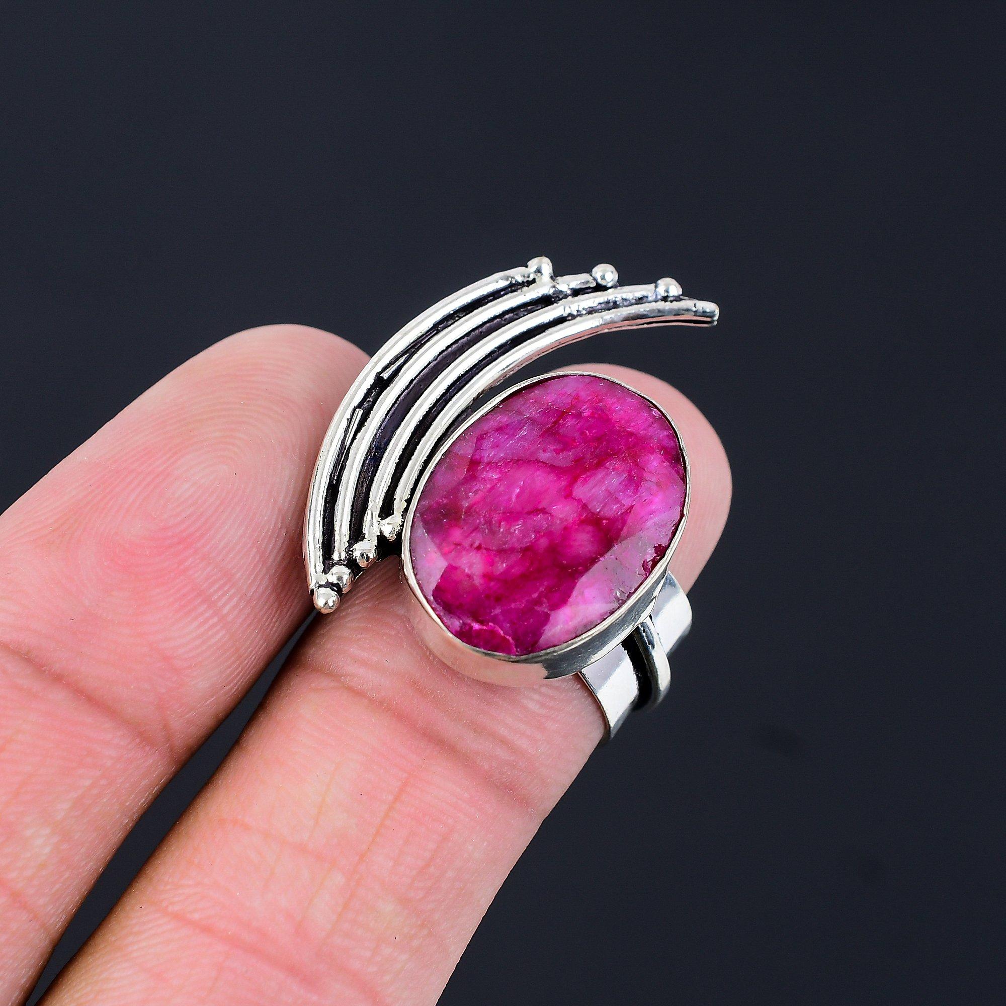 

Sterling Silver Kashmir Rubi Gemstone Stackable Handcrafted Ring Jewelry US 8.5 8.5