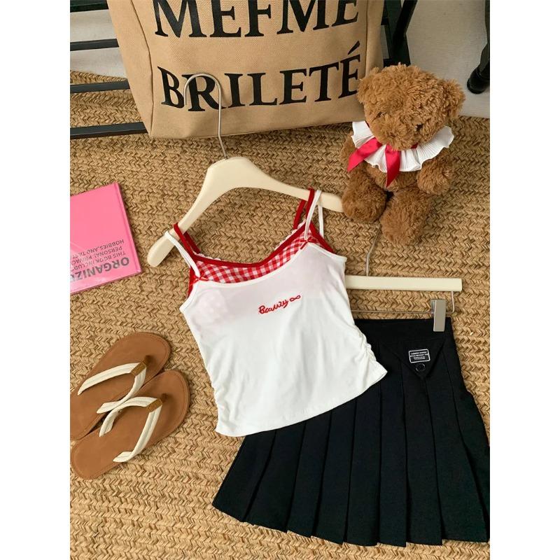 

Женский милый укороченный топ-ками с клетчатой пэчворк-отделкой, на двойных бретелях, с кружевной отделкой OneSize белый