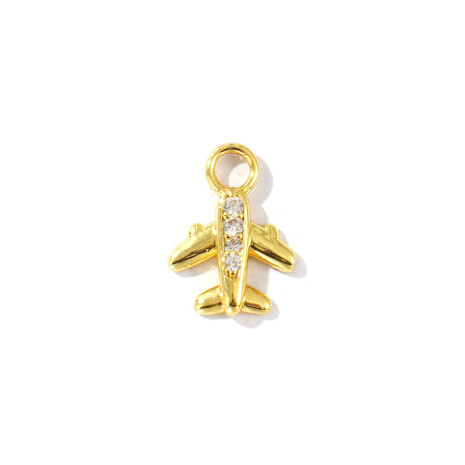 

2 PCs Brass Travel Charms Airplane 3D Clear Cubic Zirconia Pendants For DIY Necklace Bracelet Jewelry Making Findings