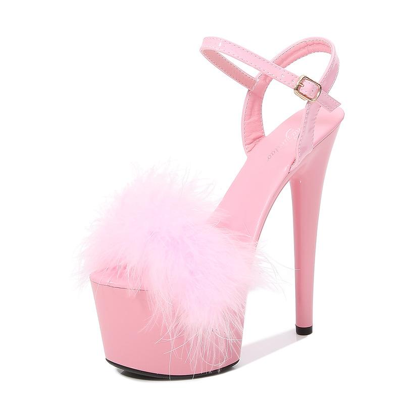 Босоножки на высоком каблуке с перьями страуса — фото 8