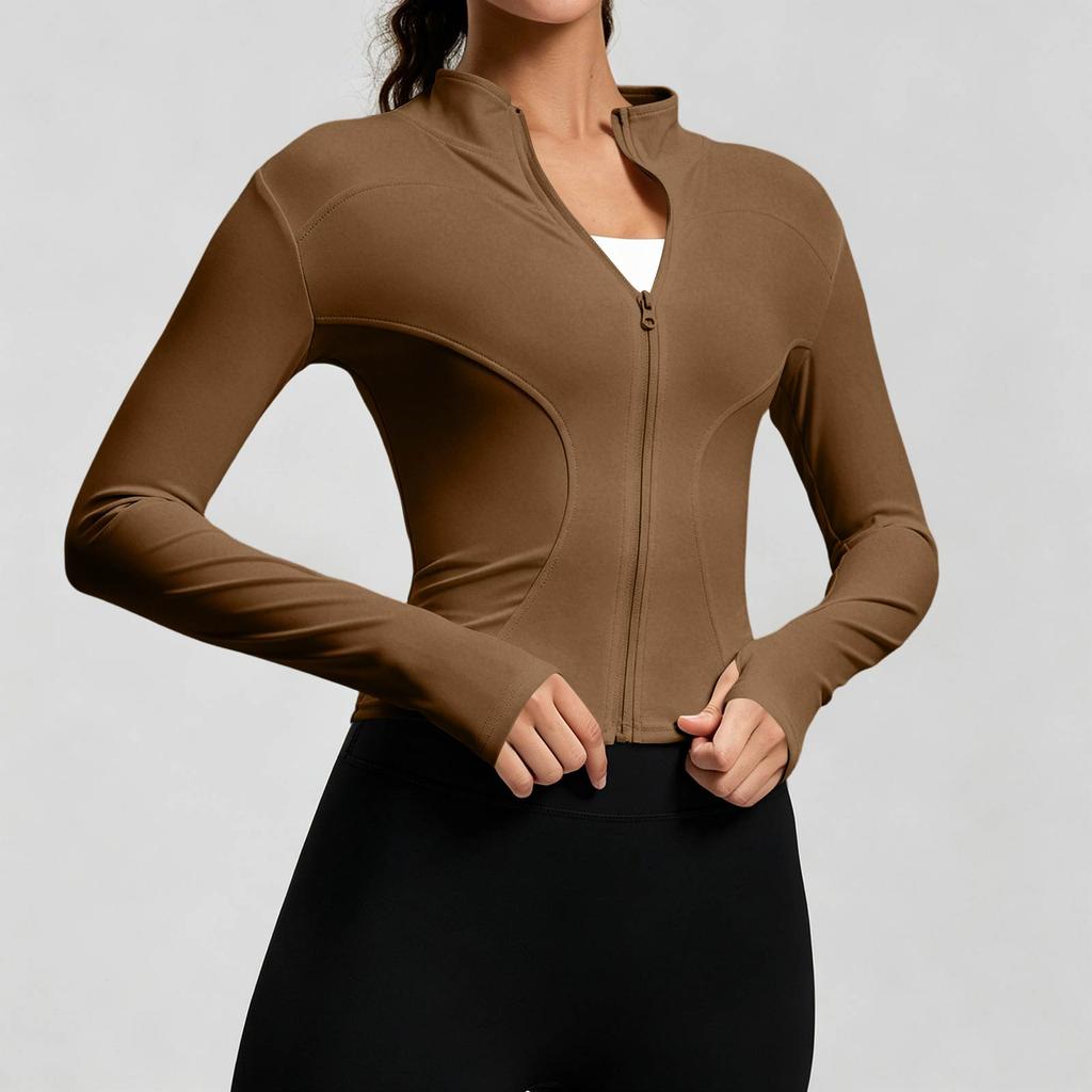 Women's Slim Fit Athletic Jacket Breathable Lightweight Full Zip Workout Running Fitness Sportswear Long Sleeve Activewear Top