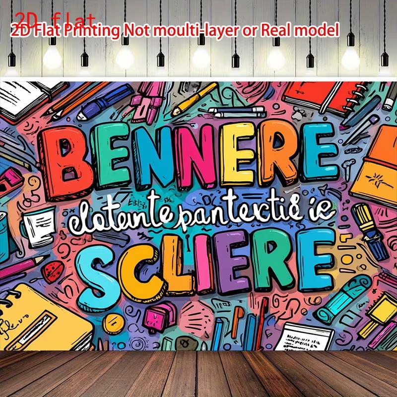 

2D Vibrant Doodle School Backdrop Stationery Graffiti Design for Student Party & Event Banner 47.2x31.5inch/120*80cm