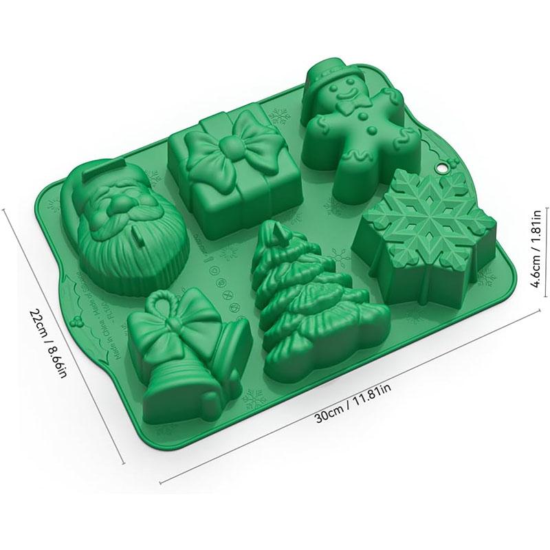 Food-Grade Silicone Candy Mold with 3D Christmas Designs Tree Gingerbread Man Snowman Santa Bells for Baking Chocolate Cookies