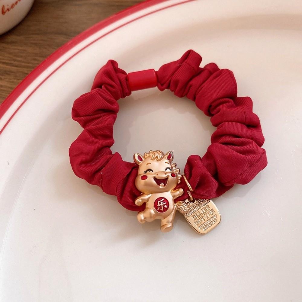 Zinc Zinc Alloy Zodiac Horse Hair Rope Wrinkle Chinese Children Hair Band Red Hair Scrunchies  Kids
