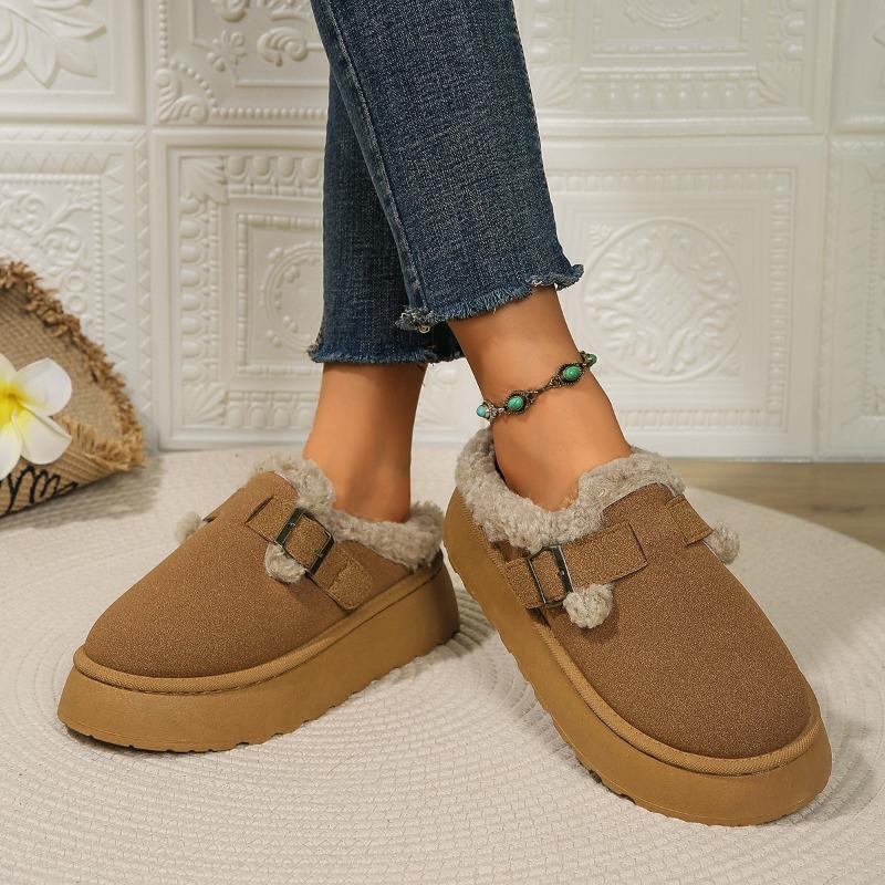 

Fashion Winter New Plus Size Wool Cotton Slippers Round Toe Platform Sole Plus Fleece Lazy Cover Feet Warm Snow Mopping 44