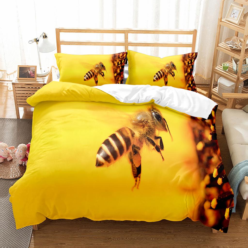 Yellow Bee Duvet Cover Collection Cartoon Wild Animals Pattern Quilt Cover With Pillowcase Lightweight Soft Gift King Queen Full Size