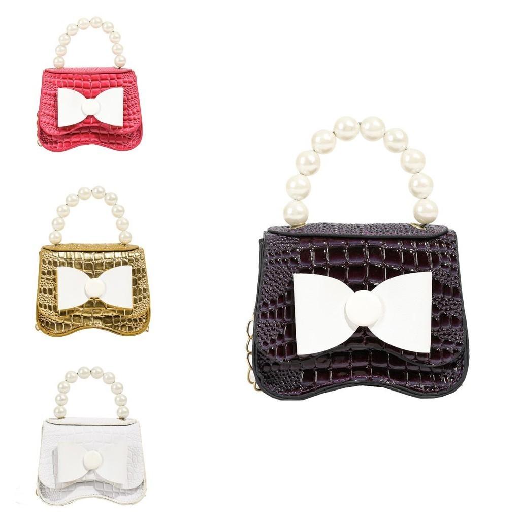 Stylish Mini Chain Crossbody Bag For Kids With Pearl Bow Knot Fashionable Design