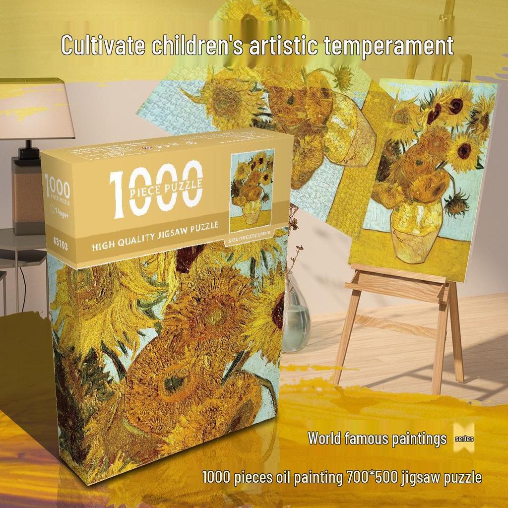 1,000-Piece High-Difficulty Jigsaw Puzzle for Adults - Stress Relief and Boredom Buster Featuring Famous Van Gogh Oil Paintings.