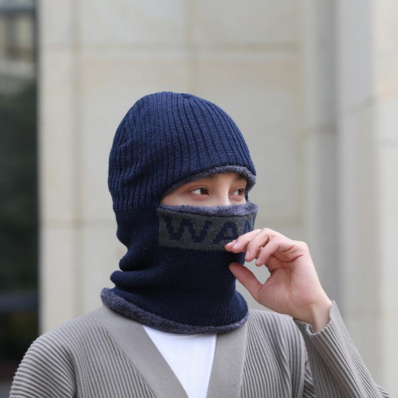 

Мужская зимняя вязаная шапка-пуловер с маской и защитой ушей — ветрозащитная, морозостойкая и утолщенная для езды на велосипеде