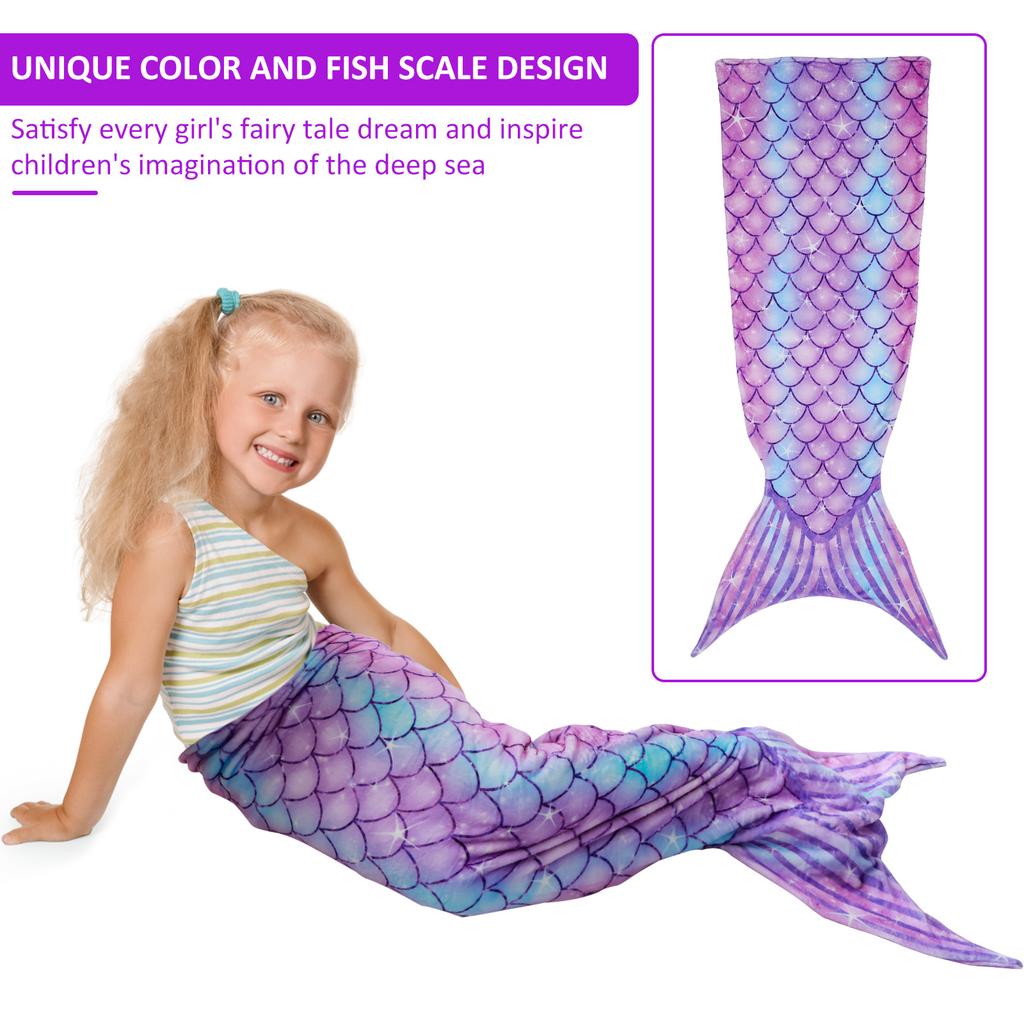 Mermaid Sleeping Blanket Wearable Flannel Mermaid Tail Blanket All Seasons 50x145cm  Kids Adults Comfortable Snuggle Blanket