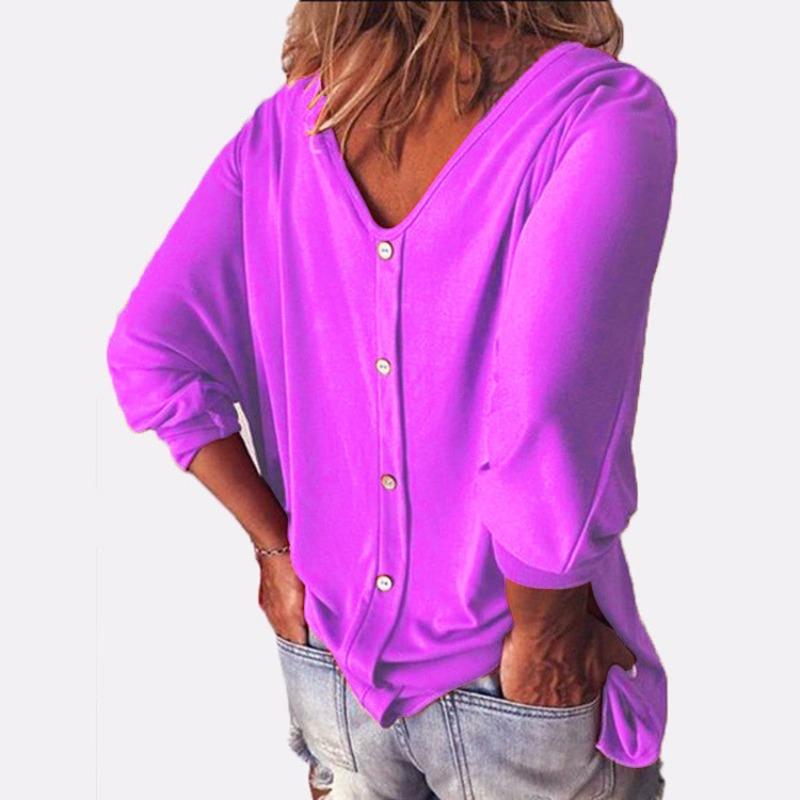 women's Loose Batwing 3/4 Sleeve V Neck Button Decor Casual Tunic Top Oversized Blouse