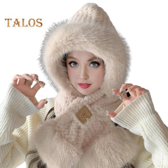 Kvinner Vinter integrert lue og skjerf tykk fleece varm tegneserie bjørn øredekor vindtett full beskyttelse utendørs reise i kaldt vær Snowboard