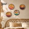 Four Piece Mountain Wall Decor 4Pcs Boho Sunset Art Abstract Landscape Round Hanging Ornaments Decorative Wooden Rounds for Living Room Bedroom