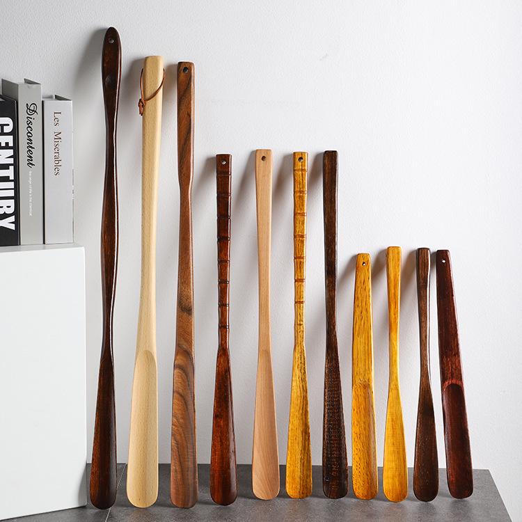 Long Handle Solid Wood Shoehorn – No Bend Shoe Lifter and Puller