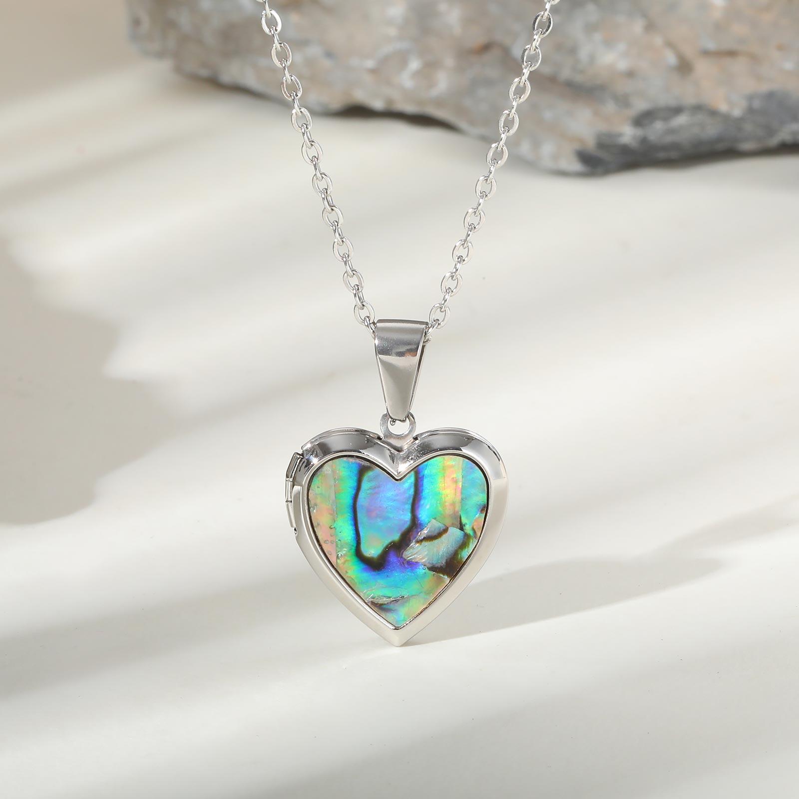 

Free Custom Photo Heart-shaped Openable Pendant for Women, Abalone Shell Case Stainless Steel Necklace,Fashion Jewelry Gift