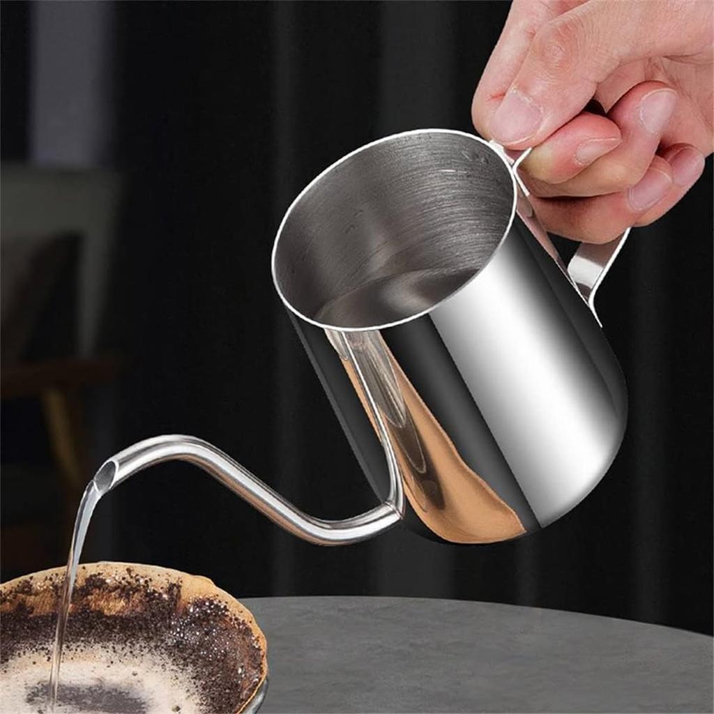 Stainless Steel Narrow Mouth Coffee Pot - Drip Pot for Commercial Use, Small Size, and Home Use (250ml Silver)