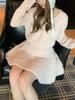 Rose Sweet Tone Miu-Style Soft Fluffy Knit Skirt and Sweater Set for Women