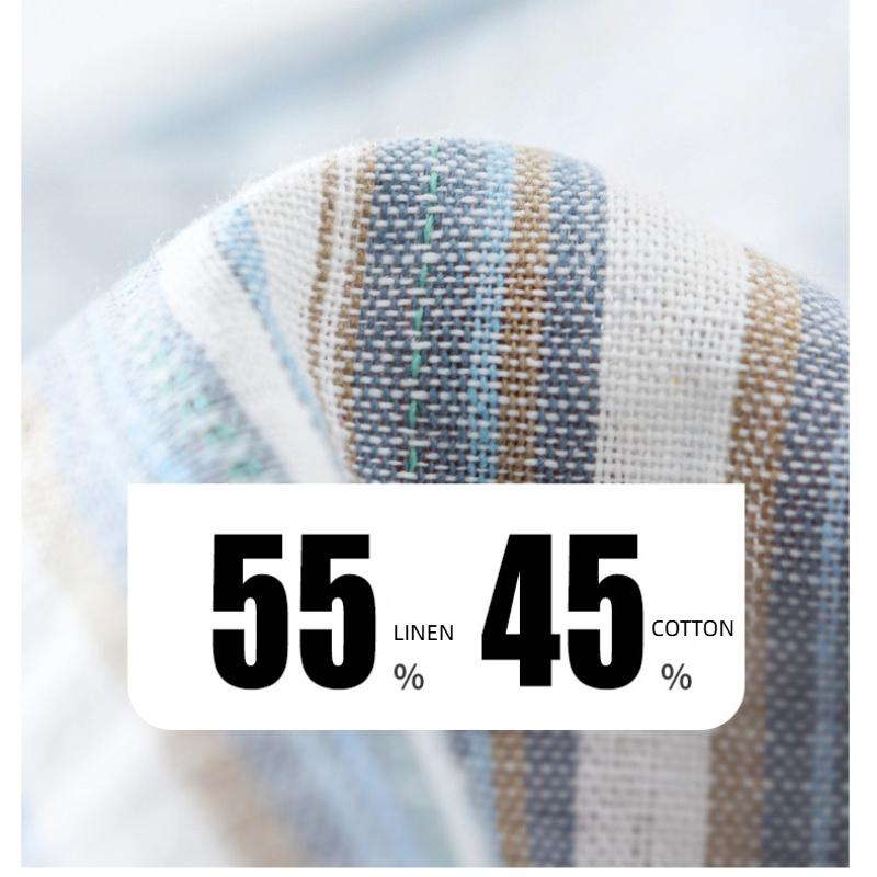 Spring and Summer Cotton Linen Men Tops Japanese Style Vintage Striped Long Sleeve Shirt Male Daily Square Button Shirt with Pocket