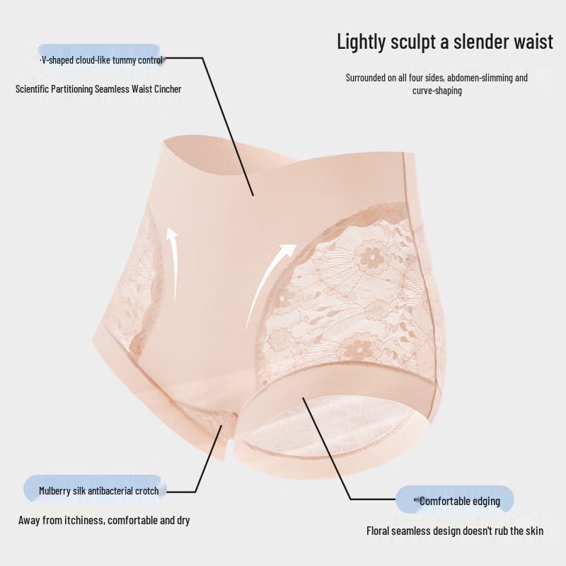 Yalu Women's High-Waist Tummy Control Lace Briefs (3-Pack) with Mulberry Silk Crotch