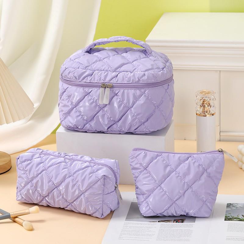 Solid color cosmetic bag three-piece portable high-value toilet bag large-capacity portable waterproof storage bag