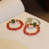 Hot Sale Hetian jade, southern red agate, pearl ring, beaded woven finger ring DIY Women's simple and fresh accessories