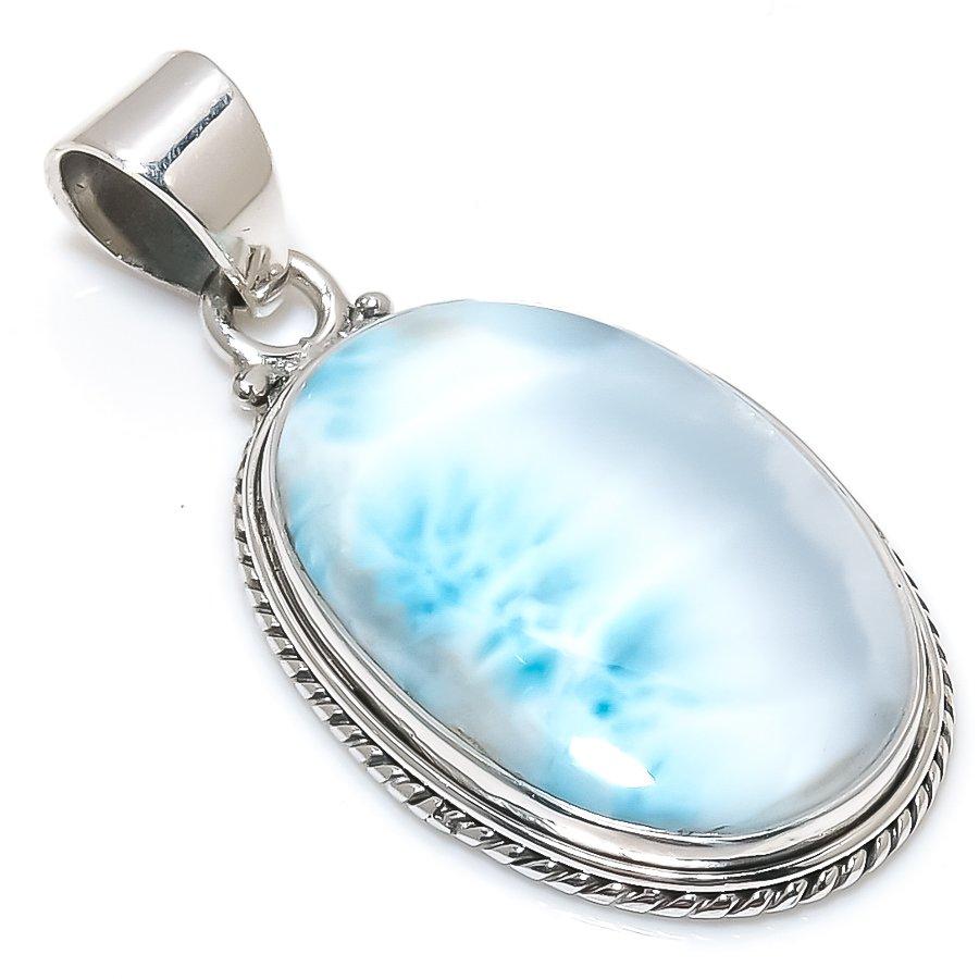 Natural Republic Larimar Gemstone 925 Solid Sterling Silver Pendant 1.75" Y1t25