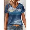 Summer Women's 3D Printed V-Neck T-Shirt Fashion Versatile Trend Breathable Casual Comfortable