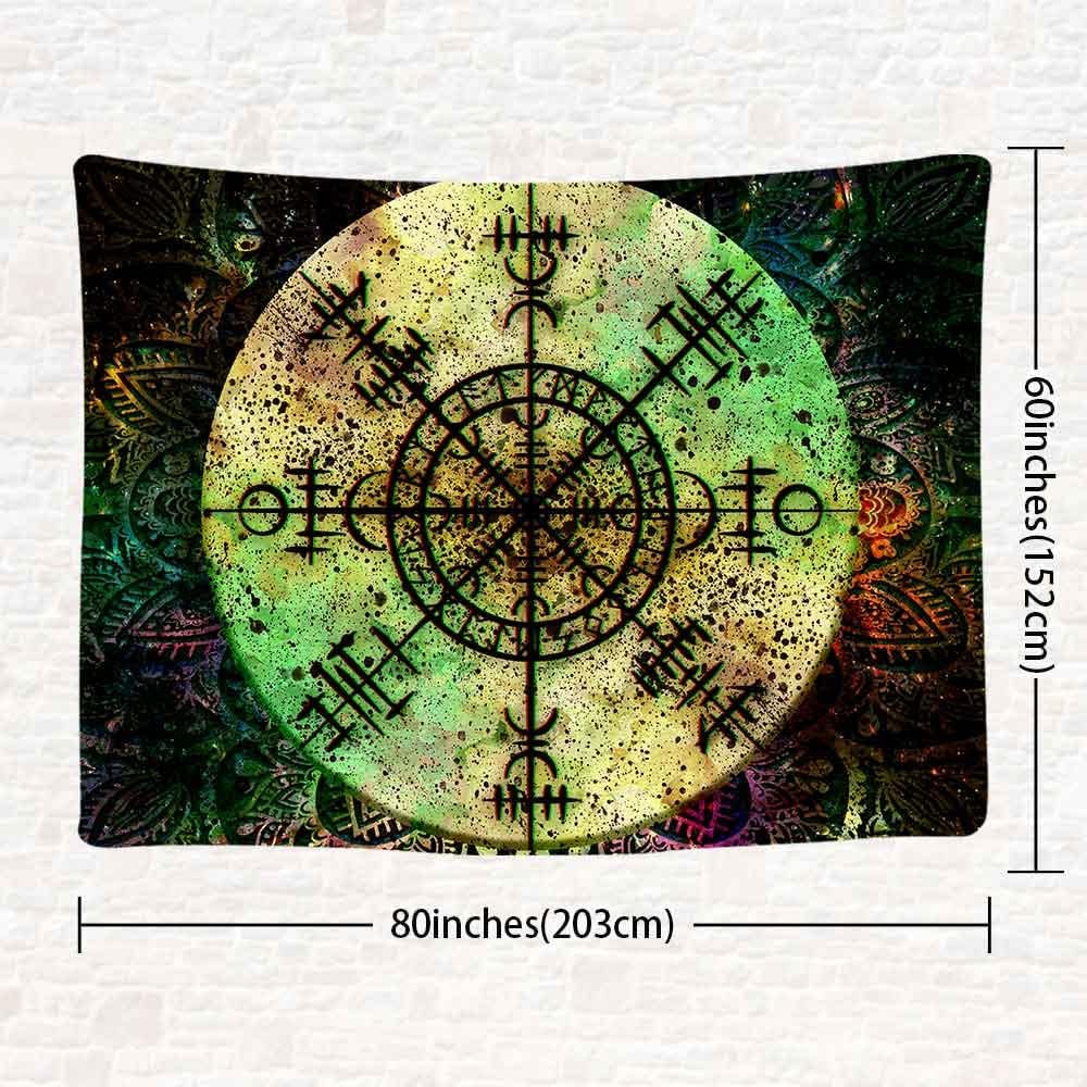 Viking Tapestry Vintage Nordic Mythology Rune Tapestry Abstract Bohemian Datura Tapestries Wall Hanging for Bedroom