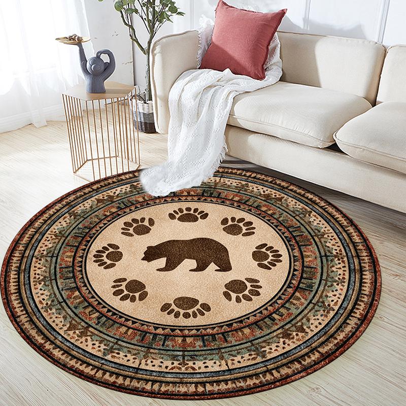 Vintage Bear pattern round rug,Carpet Rug for Living Room Bedroom Sofa Playroom Decor,Non-slip Floor Mat,Holiday Gifts and Birthday Gifts