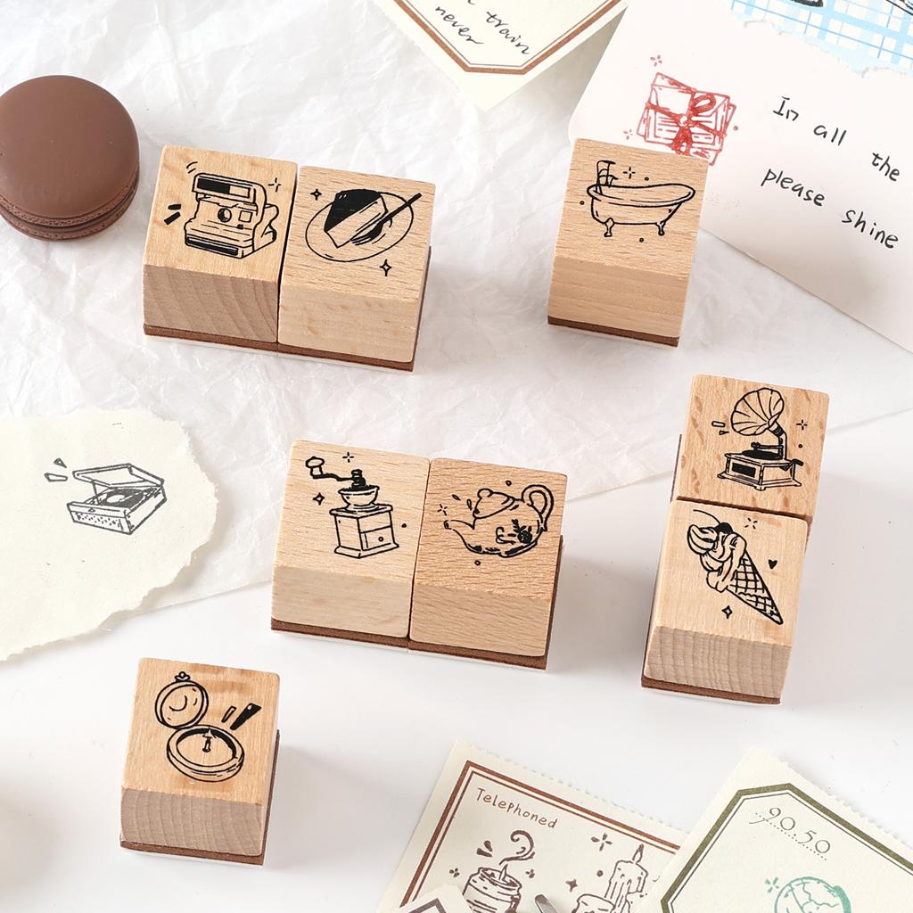 8 Pcs Vintage Cartoon Series Wooden Rubber Letter Number Symbol Stamp Set For Card Making Planner Scrapbook