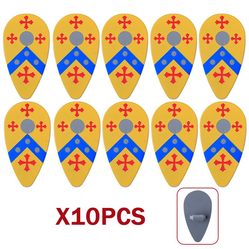 MOC Medieval Military Castle Weapon Roman Knight Helmet Shield Accessories Building Blocks Green Dragon Lion Crusader Bricks Toy