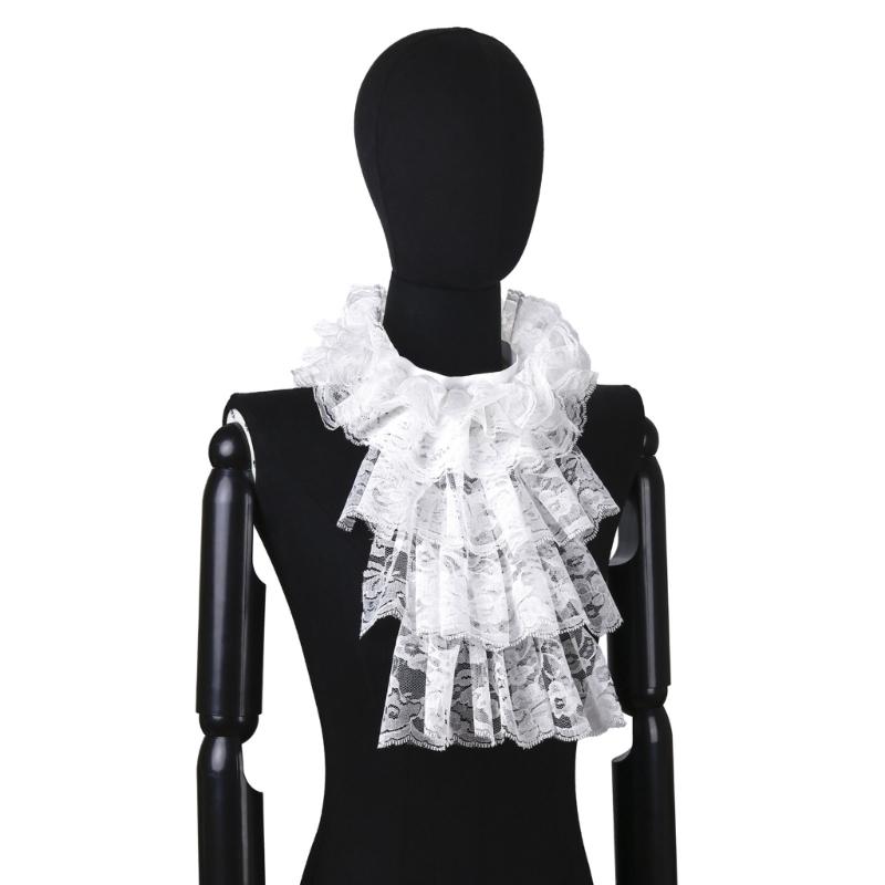 Halloween Retro Victorian Lace Jabot Collar and Cuffs Set Colonial Lace Collar Detachable Faux Sleeve Costume Accessory