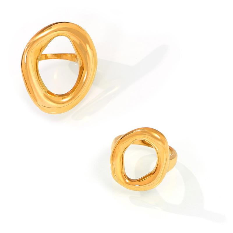 316L Stainless Steel Gold Plated Big Ring for Women Oval Hollow Personality Ring Female Luxury Waterproof Zircon