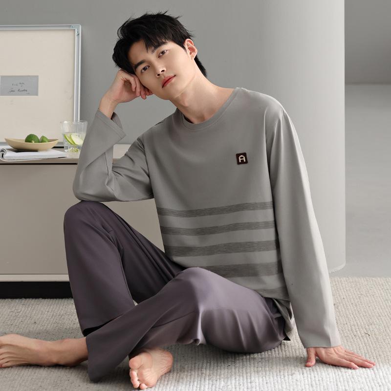 Pajamas Men'S Spring And Autumn Autumn Cotton Long Sleeve Autumn Casual Pullover Large Size Men'S Loungewear Set