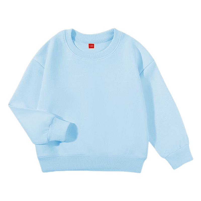 320g Cotton Kids' Round Neck Sweatshirt - Autumn/Winter Casual Solid Color Pullover