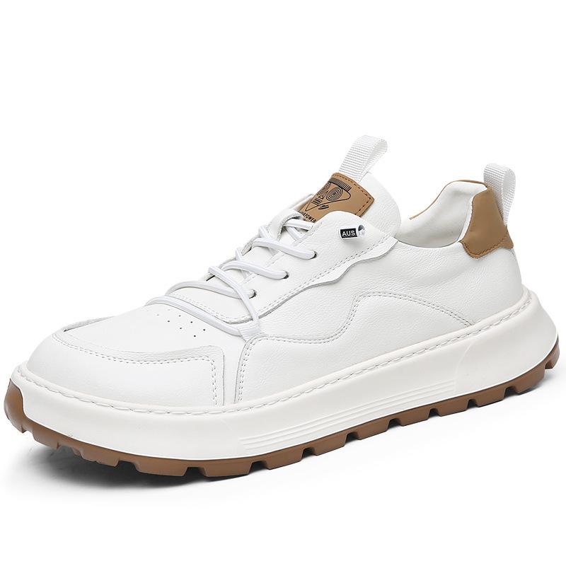 European Station Leather Men's Shoes Platform Breathable Casual Shoes Men's 2025 Autumn Trend Clown Shoes New White Shoes
