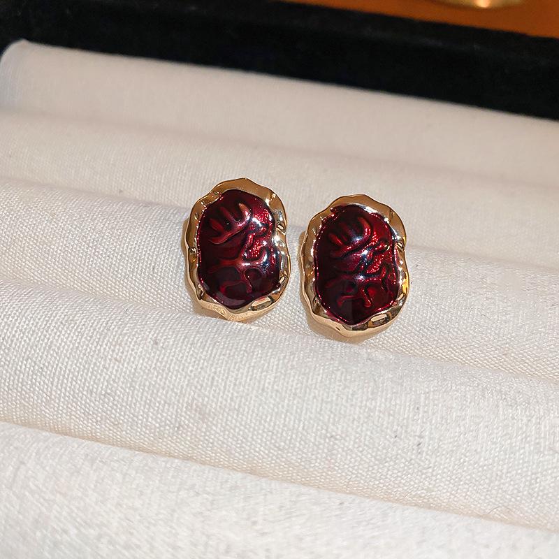 

Винтажные минималистичные геометрические серьги-пусеты овальной формы серебристого цвета с эмалью - Элегантная французская мода высокого класса для женщин