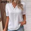 JPNTKY Moda Donna Casual Stampa Colore Unico Manica Corta Scollo a V Camicie & Bluse Design Internazionale