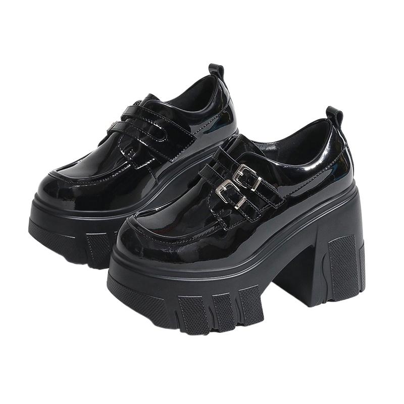 Spring and Autumn New Women's Shoes 2024 High Quality Fashion Solid Color Round Toe Thick Heel Buckle Women's High Heels