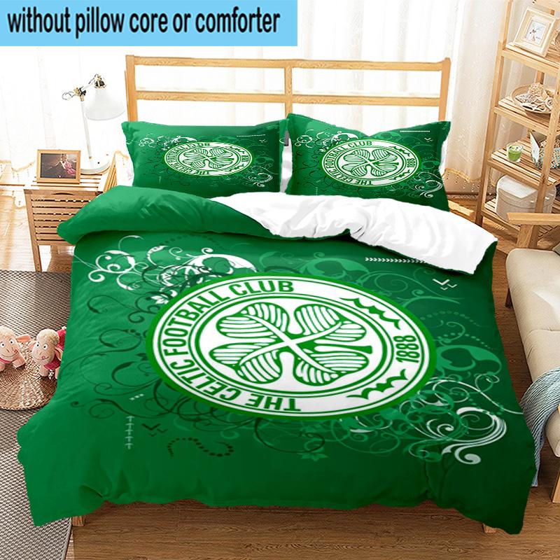 3pcs Celtic Football Club Crest Printed Bedding Set Duvet Cover Closure Includes 1 Duvet Cover & 2 Pillowcases Bedding Sets Home Decor Gifts