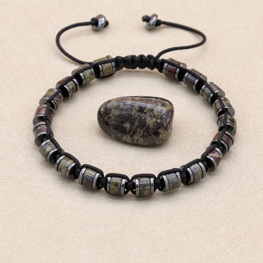 Natural Dragon Blood Stone Hematite Beads Braided Charm Bracelet & Bangle Handmade Men's Bracelet Women Fashion Jewelry Gifts