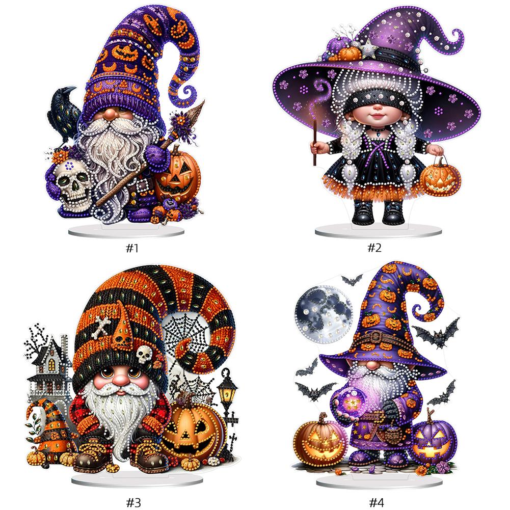 Acrylic Halloween Gnome Table Top Diamond Painting Ornament Kits 5D DIY Diamond Art Tabletop Decorations for Home Office Decor