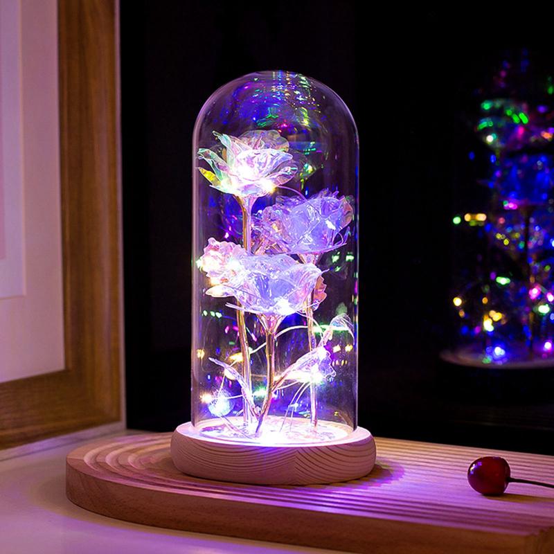 LED Verzauberte Galaxie Rose Ewige 24K Blattgold Blume mit Lichterkette in Kuppel für Heimdekoration Weihnachts-Valentinstagsgeschenk
