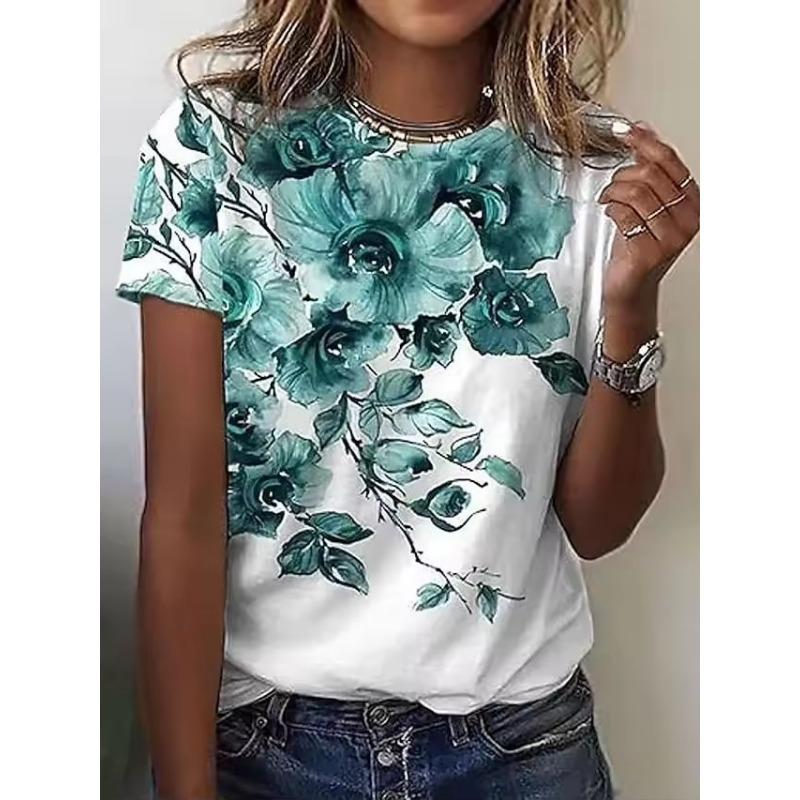 Tricou pentru femei de vară Tricou Floral Casual Vacanță Imprimeuri 3d Zilnic Topuri cu mâneci scurte Tricouri cu gât rotund pentru femei
