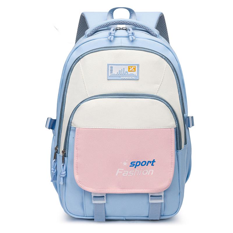 Stylish Color Block Backpack for High School Students - Large Capacity Casual Schoolbag