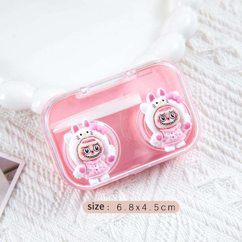 Cute Portable Eye Contacts Case Labubu Cartoon Beauty Pupil Storage Box With Wearing Stick Tweezers Travel Contact Lenses Case